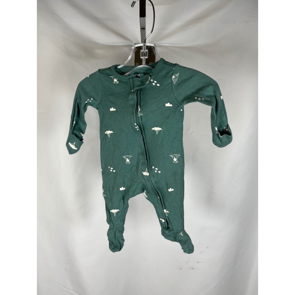 Carters Child of Mine Newborn‎ Green Safari Print Zip Up Footed Sleeper Romper